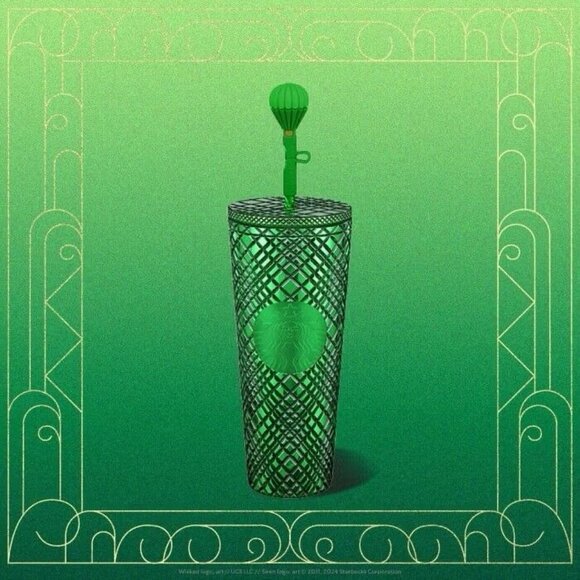 Starbucks “Wicked” 2024 Emerald Green City 24 Oz. Tumbler Cup NEW W/ Topper - Picture 3 of 7